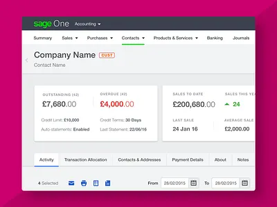New Contact Screens accounting contacts debt chasing finance invoicing payments sage ui refresh