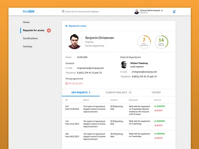 IDM employee profile card dahsboard idm material profile table tabs ui ux web