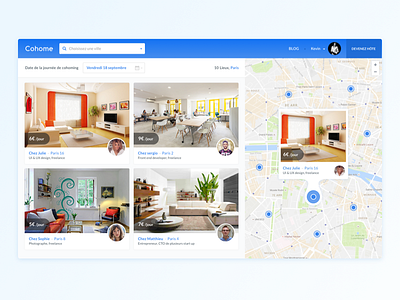Cohome Web App card cards cohome coworking dashboard home map marketplace pin search webapp