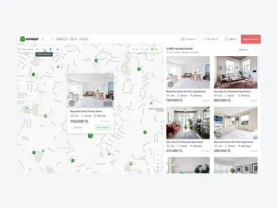 Map Listing Page emlakjet filter header listing map realestate search ui ux web webdesign