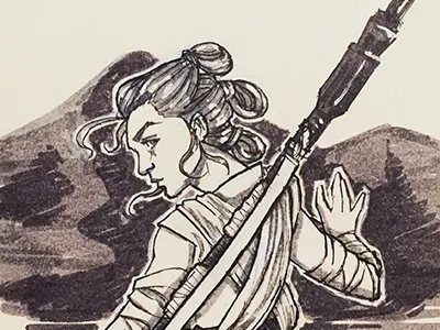 Inktober 8 - Rey 2016 awakens force illustration ink inktober pen rey star wars