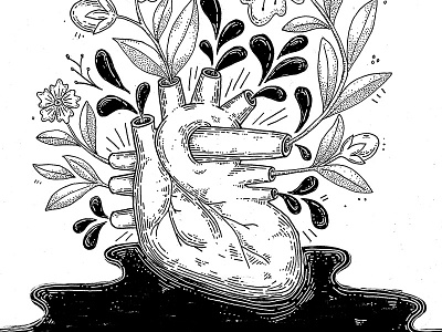 <3 in Bloom blood design flowers gig heart illustration linework poster