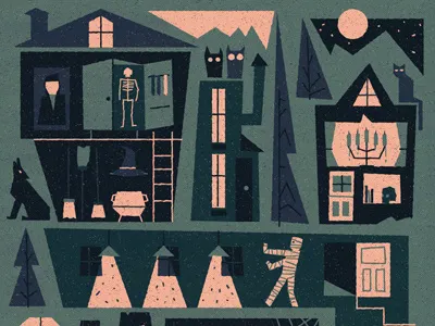 Haunted candle cat door house moon mummy skeleton skull texture tree wolf