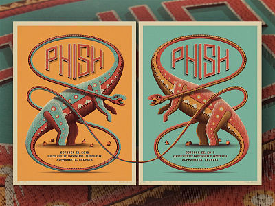Phish Alpharetta, GA Posters brontosaurus dan kuhlken dinosaur dinosaurs diptych dkng gigposter nathan goldman poster screenprint