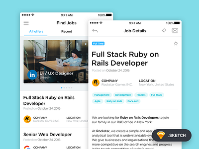 Job Application for iOS (Sketch freebies) application details freebies ios job app list mobile navigation offers sketch