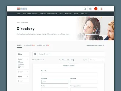 Staff Directory dashboard directory product search staff ui ux web