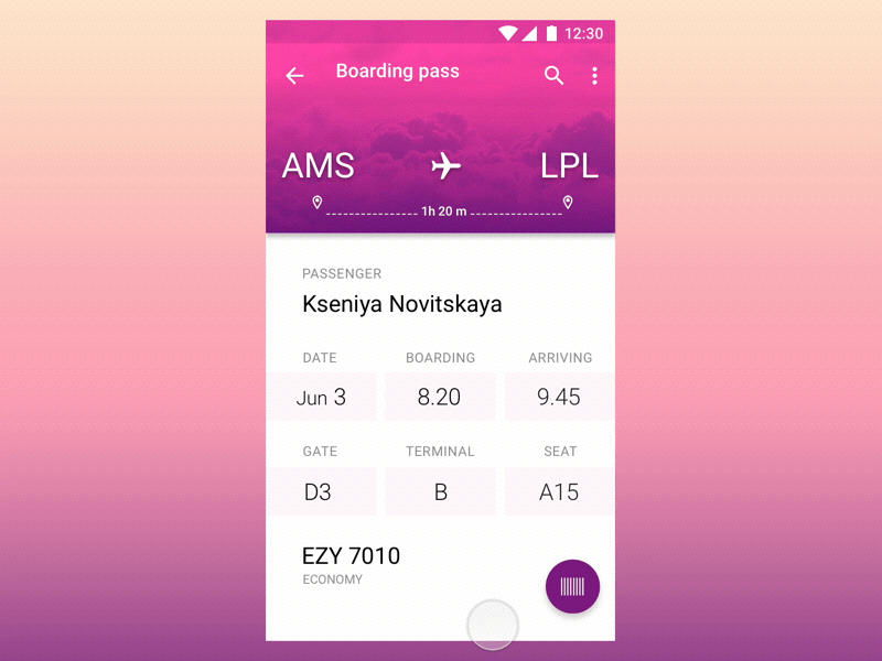 E-Ticket animation app boarding business flight gif material pass principle ticket travel ui