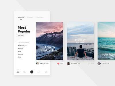 Most Popular Screen - Story App app clean minimal mobile photo app popular screen story white