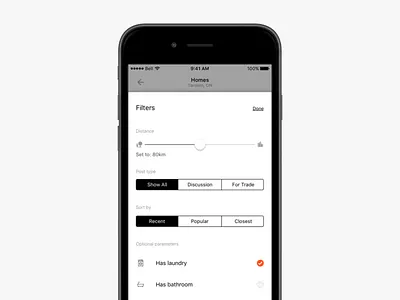 Search Filters black and white bunz bunz trading zone filter ios madeintoronto minimal search search filters sort ui ux