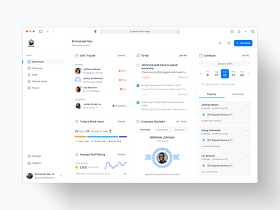 Dashboard for admin of a shift management application calendar dashboard shift shift management ui