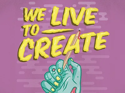 We Live To Create Typography bright halloween hand horror purple retro teal typography zombie