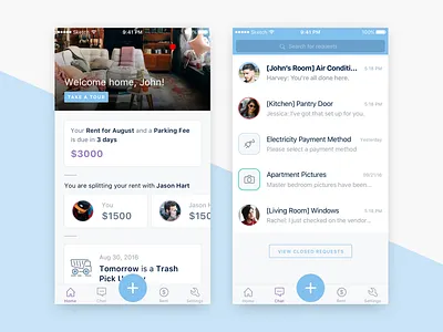 Home chat design flat home ios listing minimal nav overview plus profile ui