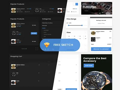 Free eCommerce UI Kit black blue dark ecommerce free light magento sketch ui kit ux white