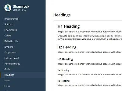 Shamrock Heading Styles headings sidebar style guide styleguide ui styleguide