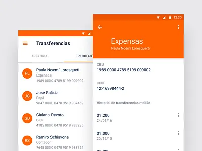 Banco Galicia Transfers android app clean online banking orange ui ux