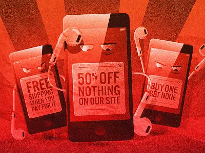 Adweek Illustration ads character illustration mad mobile phone red shading texture typography