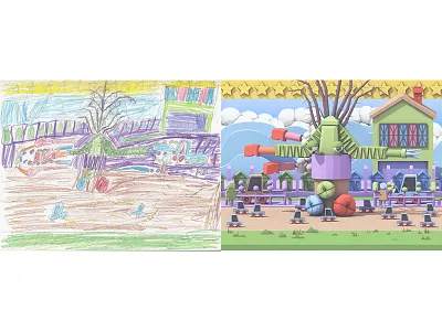 The Monster Project 2016 3d c4d cinema 4d house imagination kids drawing monster render sky town traffic trucks