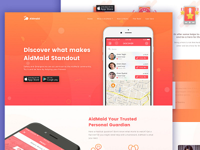 Aidmaid Landing Page app web big header gradient help hero landing page panic product website security social media