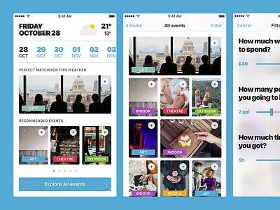 Fun match app challenge event filter idea london mobile sketch tab ui ux weather