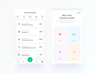 Insurance App - UI/UX Design android app ecommerce flat insurance ios list menu navigation options popup