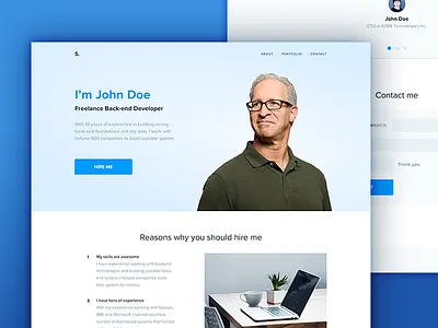 Portfolio Website blue clean landing page minimal personal portfolio responsive site web website white
