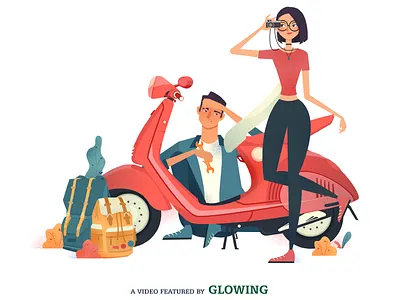 La Em / It's You Poster cartoon couple crush glowingstudio journey lovestory motion pink shortfilm travel vespa vietnam