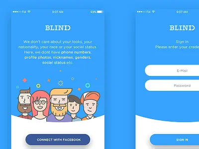 Blind ID app blind blue illustration mobile onboarding signin