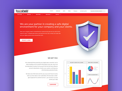 Trushield Landing Page dashboard diagonals landing red security shield web