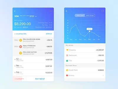 For Credit Card Statement Inquiring And Payment app design details financial home investmentcards ios ui
