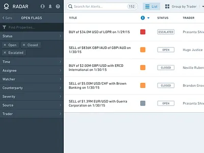 Radar filter flag fraud interface palantir radar search tiles ui
