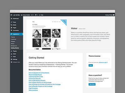 Maker Getting Started Screen dashboard minimal ui ux wordpress wordpress theme