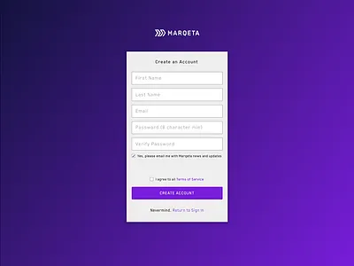 Marqeta On-Boarding credit fintech marqeta on boarding purple sign up virtual