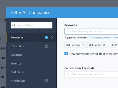 40+ Company Filters UI app big data data debut enterprise filter prospect sales salesforce simple ui ux