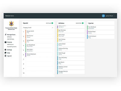 Squad Management Dashboard concept dashboard interface sports ui user web