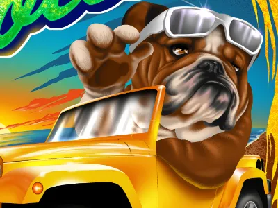 English Bulldog They See Me Rollin Jeep Tshirt Art beach for hire they see me rollin