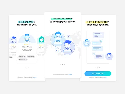 Bridgeme Onboarding app blue chat connect gradation mobile onboarding search tutorial ui walkthrough