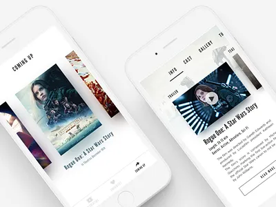 Movies! app cast flat info menu movie poster theatre ui ux white