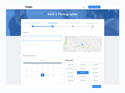 Snappr.co - Funnel date picker design flow funnel photographer time ui user experience user interface ux