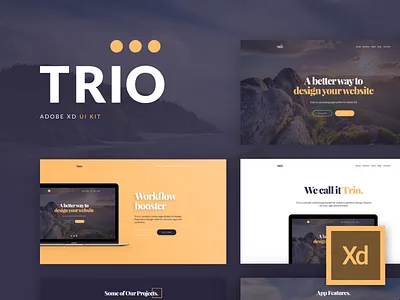 Trio UI Kit for Adobe XD adobexd design landing nickparker page presentation projectcomet trio uikit ux web