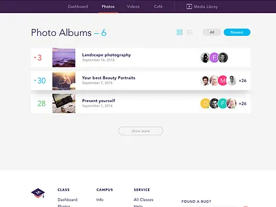 Photo Albums album filter footer listing menu nav photo user