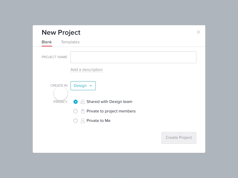 New: Asana Templates asana create framer icons interaction modal project slide tabs tasks templates work tracking