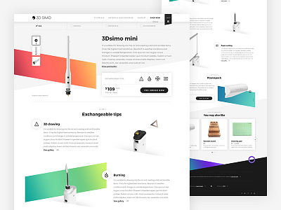 3Dsimo – product detail 3d pen 3dsimo colours light minimal product shop ui ux web