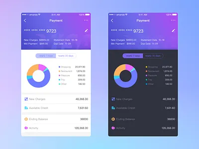 For Credit Card Statement Inquiring And Payment app bank design details financial home investmentcards ios payment ui