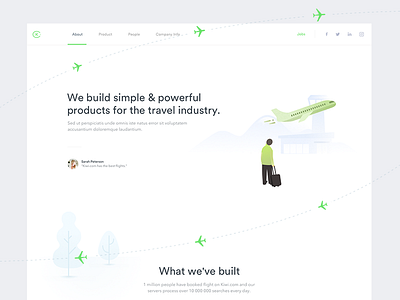 Kiwi.com About Landing Page about us airplane green illustration kiwi kiwi.com landing landing page plane