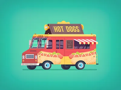 Flat food truck illustration car delivery flat food food truck hot dog illustration vector