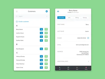 Customers List (Mobile) android contact customer customer list customers ios mobile people sms ui users ux