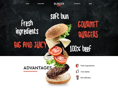 Burger zone burger fast food food hamburger landing page site tasty ui ux