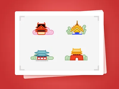 Oriental Architecture architecture color county icon illustrate scenery，cutrul ui