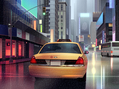 taxi avenue lane neon new york nyc street taxi trystram