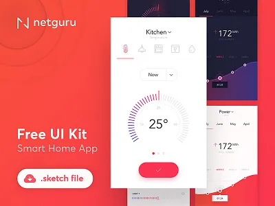 Freebie - Smart Home App - Sketch app chart freebie gauge graph home house indicator ios mobile sketch statistics